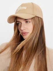 Guess Czapka z daszkiem AW5182 WOL01 Beżowy. Brązowe rękawiczki damskie Guess, z aplikacjami, z materiału. Za 129.99 zł.