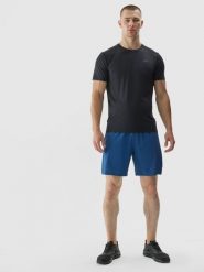 4F Spodenki treningowe regular szybkoschnące męskie - granatowe S. Niebieskie krótkie spodenki sportowe męskie 4f, l, bez wzorów, z dzianiny, na fitness i siłownię. W wyprzedaży za 39.99 zł.