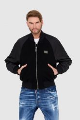 DOLCE & GABBANA Wool and nylon bomber. Czarne kurtki męskie Dolce and Gabbana, m, bez wzorów, z nylonu, bez kaptura. W wyprzedaży za 3,999.99 zł.