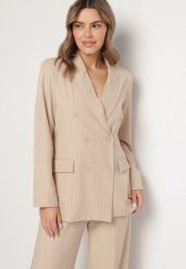 Beżowa Marynarka Dwurzędowa z Wiskozą i Usztywnianymi Ramionami Elliovae. Brązowe żakiety damskie Born2be, l, bez wzorów, z jeansu, eleganckie. Za 149.99 zł.