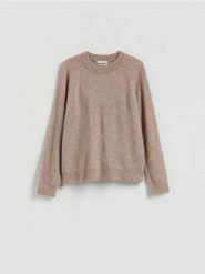 Sweter z wełną - brązowy. Brązowe swetry damskie Reserved, l, bez wzorów, z dzianiny, bez kołnierzyka, bez ramiączek, bez kaptura. Za 149.99 zł.