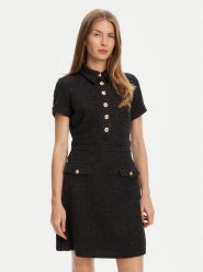 Guess Sukienka dzianinowa W5YK18 KCXO2 Czarny Regular Fit. Czarne sukienki damskie Guess, m, z aplikacjami, z dzianiny, bez kołnierzyka, bez ramiączek. Za 429.99 zł.