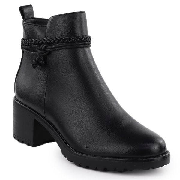 Botki ocieplane na klocku damskie czarne Potocki Z25-SZ12690-. Czarne botki damskie POTOCKI, ze skóry ekologicznej, eleganckie, bez obcasa, bez zapięcia. Za 189.99 zł.