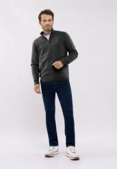 Sweter ze stójką S-CARLO. Szare swetry przez głowę męskie Volcano, l, bez wzorów, z bawełny, bez kołnierzyka. Za 179.99 zł.