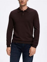 Wiskozowy sweter polo - ciemnobrązowy. Brązowe swetry przez głowę męskie Reserved, l, bez wzorów, z dzianiny, bez kołnierzyka. Za 119.99 zł.