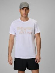 4F T-shirt reagular z nadrukiem męski - biały M. Białe koszulki sportowe męskie 4f, m, bez wzorów, z bawełny, bez kołnierzyka, bez ramiączek. Za 59.99 zł.