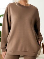 Bluza - beżowy. Brązowe bluzy damskie Sinsay, l, bez wzorów, bez kaptura. Za 49.99 zł.