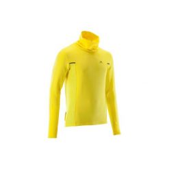 Bluza do biegania męska RUN WARM+ żółta. Żółte bluzy męskie KALENJI, l, bez wzorów, z elastanu, bez kaptura, do biegania, climacool (adidas). Za 79.99 zł.