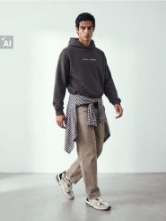 Bluza hoodie z nadrukiem na plecach z bawełną - khaki. Brązowe bluzy męskie Sinsay, l, bez wzorów, z bawełny, bez kaptura. Za 69.99 zł.