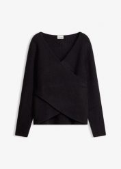 Sweter kopertowy. Czarne swetry damskie bonprix, bez wzorów, bez kołnierzyka, bez ramiączek, bez kaptura. Za 129.99 zł.