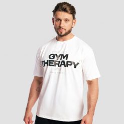 Koszulka męska fitness oversize biała Gym Therapy. Białe koszulki sportowe męskie GYMBEAM, m, bez wzorów, z bawełny, bez kołnierzyka, bez ramiączek, na fitness i siłownię. Za 89.90 zł.