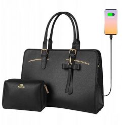Damska torebka na laptopa z kosmetyczką 15.6'' Matein 1310 Czarna USB. Czarne torby na laptopa damskie Matein, bez wzorów. Za 158.47 zł.