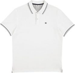 Koszulka męska Champion polo. Białe koszulki polo męskie Champion, m, bez wzorów, z bawełny, bez kołnierzyka, bez ramiączek. Za 99.00 zł.