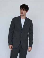 Marynarka slim fit - ciemnoszary. Szare marynarki męskie Reserved, bez wzorów, z bawełny. W wyprzedaży za 199.99 zł.