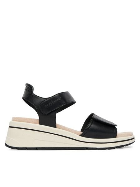 Caprice Sandały 9-28305-46 Czarny. Czarne sandały damskie Caprice, bez wzorów, ze skóry, bez obcasa, na koturnie, bez zapięcia. Za 228.99 zł.