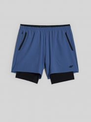4F Spodenki treningowe szybkoschnące męskie - niebieskie M. Niebieskie krótkie spodenki sportowe męskie 4f, l, bez wzorów, z materiału, do biegania. Za 169.99 zł.