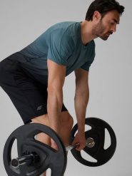 4F Koszulka treningowa regular szybkoschnąca męska - turkusowa XL. Niebieskie koszulki sportowe męskie 4f, m, bez wzorów, z materiału, bez kołnierzyka, bez ramiączek, na fitness i siłownię. Za 129.99 zł.