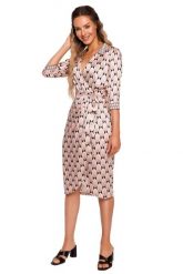 Satynowa Sukienka na Zakładkę w Print - Model 3. Brązowe sukienki damskie Cud Moda, l, bez wzorów, z materiału, wizytowe, bez kołnierzyka, bez ramiączek. Za 249.90 zł.