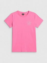 T-shirt regular z nadrukiem damski 4F 4FRSS26TTSHF4537. Czerwone t-shirty damskie 4f, s, bez wzorów, z bawełny, klasyczne, bez kołnierzyka. Za 59.99 zł.