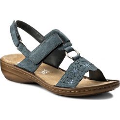Sandały RIEKER - 60843-14 Blau. Niebieskie klapki damskie Rieker, bez wzorów, ze skóry ekologicznej, bez obcasa. W wyprzedaży za 169.00 zł.