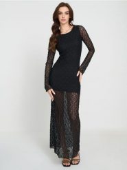 Sukienka maxi z ażurowym dołem - czarny. Czarne sukienki damskie Sinsay, l, w ażurowe wzory, bez kołnierzyka, bez ramiączek, maxi. Za 59.99 zł.