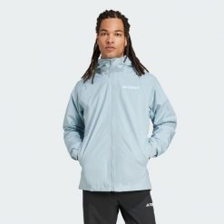 Kurtka Terrex Multi 2L RAIN.RDY. Niebieskie kurtki męskie Adidas, l, bez wzorów, z materiału, sportowe, bez kaptura. W wyprzedaży za 336.70 zł.