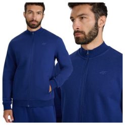 Bluza bejsbolówka bomberka męska 4F 4FWMM00TSWSM1463. Niebieskie bluzy męskie 4f, m, bez wzorów, z bawełny, bez kaptura. Za 99.99 zł.