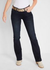 Jeansy ze stretchem o kroju bootcut, mid waist. Niebieskie jeansy damskie bonprix. Za 139.99 zł.