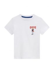 Guess T-Shirt N6YI23 3K3879 Biały Regular Fit. Białe t-shirty dla chłopców Guess, z aplikacjami, z bawełny, bez ramiączek. Za 74.99 zł.