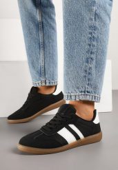Czarne Sneakersy Tenisówki z Ozdobnymi Paskami Jenavena. Czarne trampki i tenisówki damskie Born2be, bez wzorów, klasyczne, bez zapięcia. Za 79.99 zł.