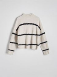 Sweter w paski z domieszką wełny - wielobarwny. Swetry damskie Reserved, l, bez wzorów, z dzianiny, bez kołnierzyka, bez ramiączek, bez kaptura. W wyprzedaży za 109.99 zł.