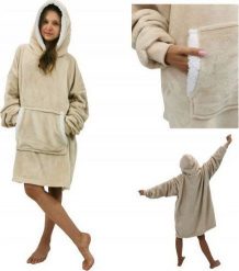 Kontrast Ciepła gruba bluza z kapturem kocobluza oversize beżowa. Brązowe bluzy damskie KONTRAST, bez wzorów, z kapturem. Za 99.85 zł.