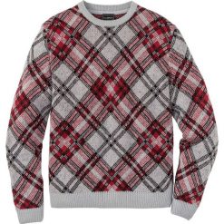 Sweter w kratę Regular Fit bonprix jasnoszary melanż - ciemnoczerwono-czarny w kratę. Swetry przez głowę męskie marki bonprix. Za 32.99 zł.