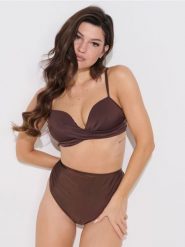 Dół od bikini z wysokim stanem - brązowy. Brązowe bikini damskie Sinsay, l, bez wzorów. Za 25.99 zł.