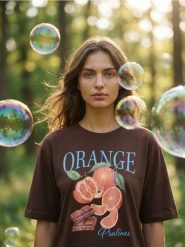 Bawełniana koszulka z nadrukiem owocowym - brązowy. Brązowe t-shirty damskie Sinsay, l, bez wzorów, z bawełny, bez kołnierzyka. Za 25.99 zł.