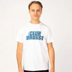 Koszulka męska Club Brugge - biała. Białe koszulki sportowe męskie CLUB BRUGGE KV, l, bez wzorów, z bawełny, bez kołnierzyka, bez ramiączek, do piłki nożnej. Za 99.99 zł.