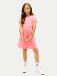 Tommy Hilfiger Sukienka codzienna KG0KG09149 Różowy jasny Regular Fit. Czerwone sukienki dla dziewczynek Tommy Hilfiger, bez wzorów, z syntetyku, bez ramiączek. Za 269.99 zł.