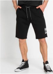 Bermudy dresowe z dołem nogawek bez obszycia. Czarne szorty męskie bonprix, l, bez wzorów, z dresówki. Za 59.99 zł.