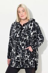 Damskie Długi sweter pluszowy polar kaptur długi rękaw. Czarne swetry damskie Ulla Popken, plus size, bez wzorów, z materiału, bez kołnierzyka, plus size, bez ramiączek, długie, z kapturem. Za 279.99 zł.