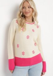 Jasnobeżowy Sweter z Angorą Ozdobiony Kropeczkami i Szerokimi Wstawkami na Dole Chanci. Brązowe swetry damskie Born2be, l, bez wzorów, z dzianiny, klasyczne, bez kołnierzyka, bez ramiączek, długie, bez kaptura. Za 64.99 zł.