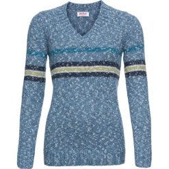 Sweter z dekoltem w serek bonprix niebieski w paski. Swetry damskie bonprix. Za 44.99 zł.