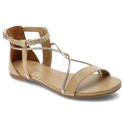 Beżowe Sandały Damskie Tamaris Modne Letnie Buty. Brązowe klapki damskie Tamaris, bez wzorów, ze skóry, bez obcasa, bez zapięcia. Za 319.00 zł.