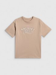 4F T-shirt oversize z nadrukiem dziewczęcy - beżowy 122/128 (6-8 lat). Brązowe t-shirty i topy dla dziewczynek 4f, bez wzorów, z bawełny, bez ramiączek. Za 59.99 zł.