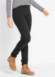 Legginsy termiczne z paskiem w prążek. Czarne legginsy damskie bonprix, bez wzorów. Za 97.99 zł.
