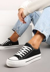 Czarno-Białe Klasyczne Sznurowane Trampki na Grubej Podeszwie Ravarella. Czarne trampki i tenisówki damskie Born2be, bez wzorów, z materiału, klasyczne, bez zapięcia. Za 44.99 zł.