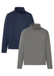 T-shirt z długim rękawem i golfem (2 szt.), z czystej bawełny organicznej. Niebieskie bluzki z długim rękawem męskie bonprix, m, bez wzorów, z bawełny, bez kołnierzyka. Za 109.98 zł.