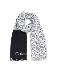 Calvin Klein Szal Monogram K60K612979 Czarny. Czarne czapki i kapelusze damskie Calvin Klein, bez wzorów, z bawełny. Za 269.99 zł.