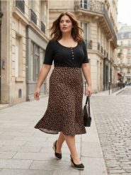 Spódnica midi we wzór w panterkę Plus Size - brązowy. Brązowe spódnice damskie Sinsay, l, bez wzorów, plus size, midi. Za 39.99 zł.
