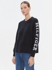 Tommy Hilfiger Sweter WW0WW39002 Granatowy Regular Fit. Niebieskie swetry damskie Tommy Hilfiger, l, bez wzorów, z bawełny, bez kołnierzyka, bez ramiączek, bez kaptura. Za 409.99 zł.
