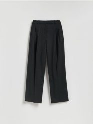 Spodnie w kant z wełną - ciemnoszary. Szare spodnie materiałowe damskie Reserved, l, bez wzorów, z tkaniny. Za 199.99 zł.